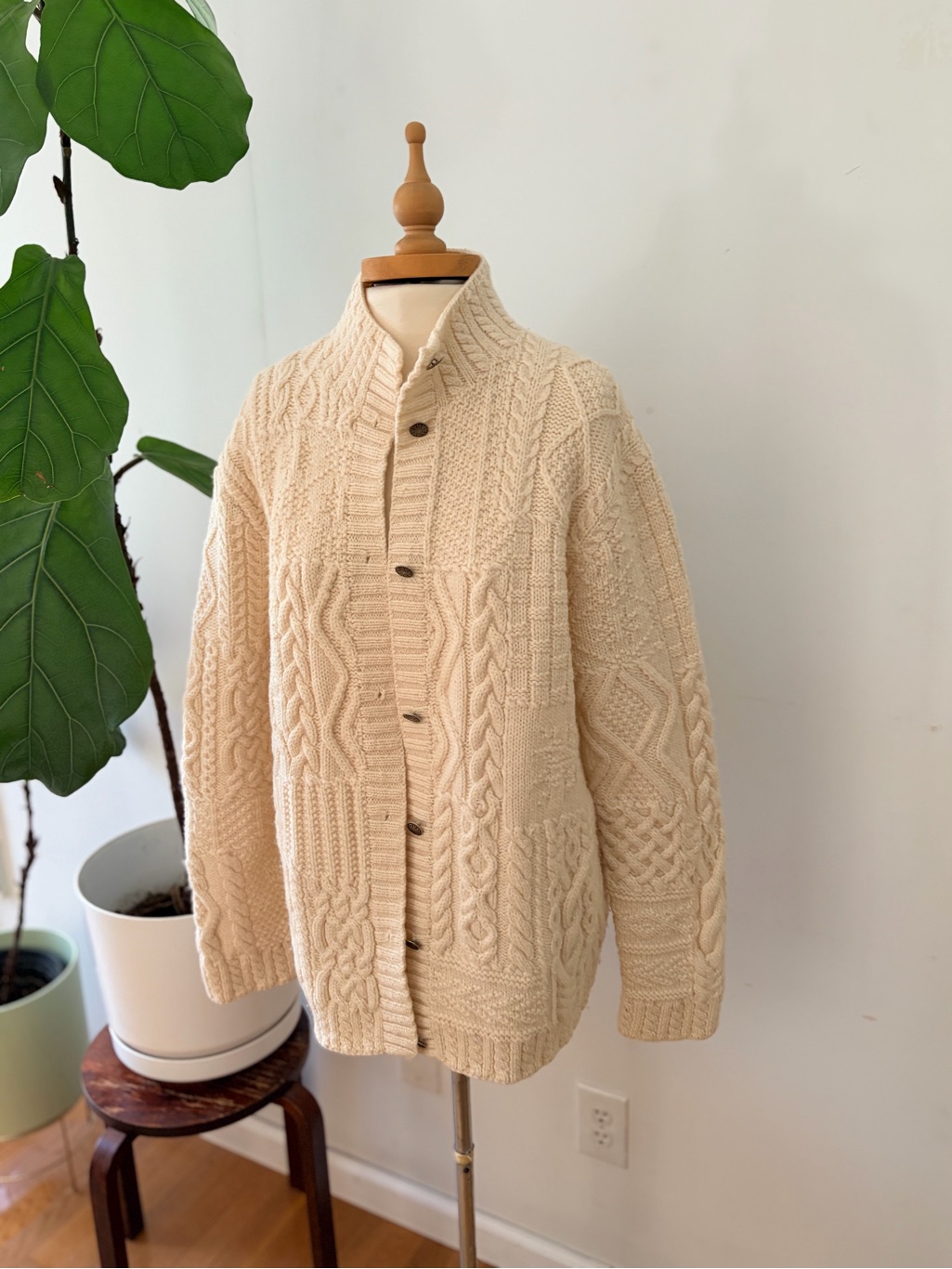 Vintage 90s Ralph Lauren 100% Wool Cardigan Sweater Cream M Oversized